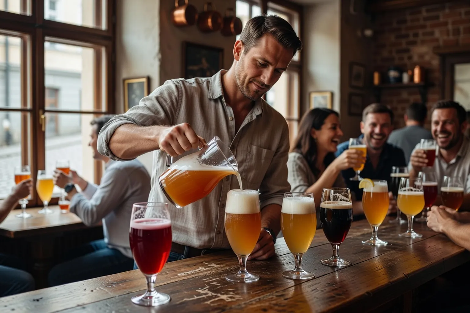 Tireuses et dégustation de bières craft dans une taproom tchèque