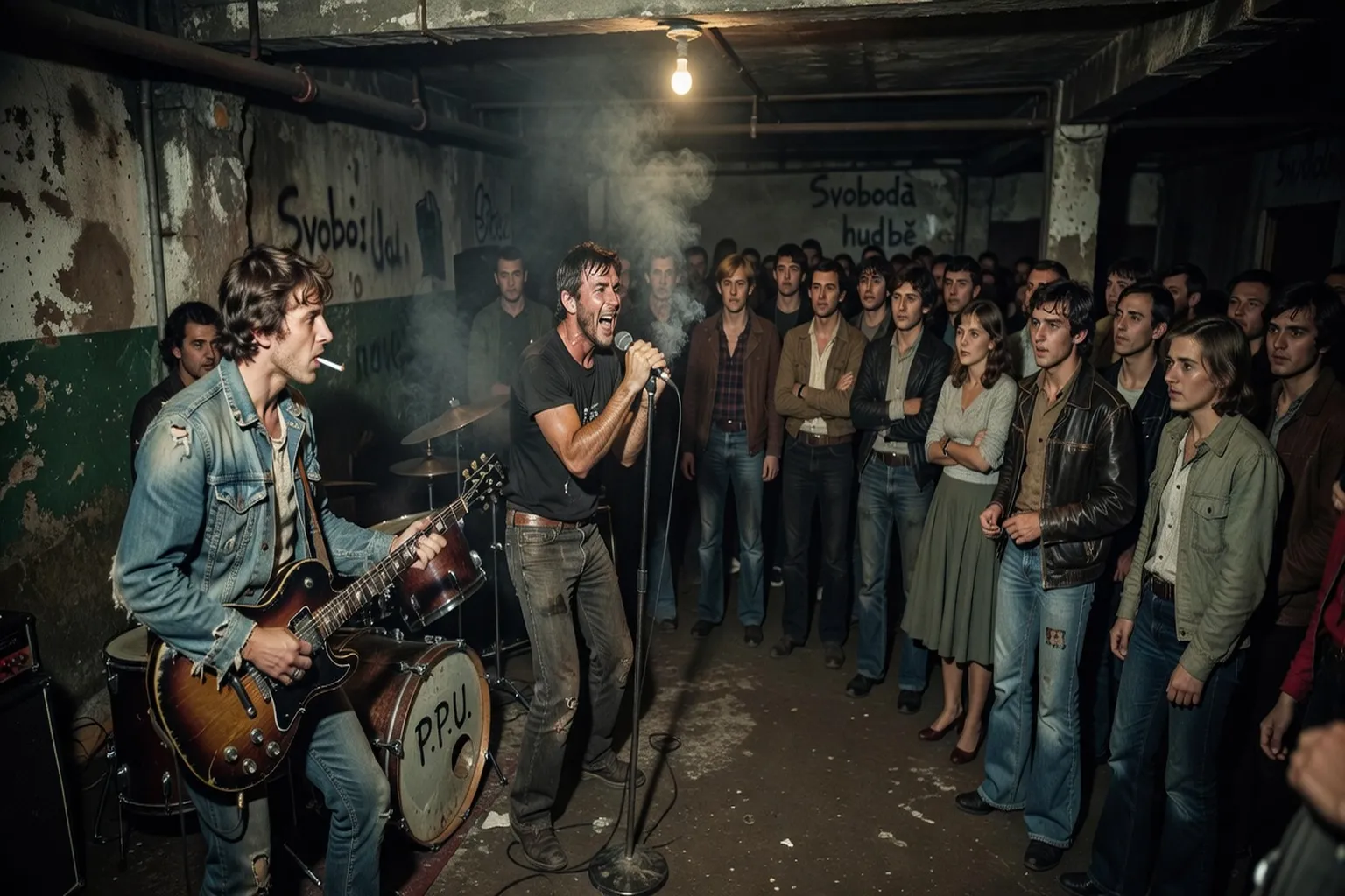 Concert clandestin de l'underground tchèque, années 1970