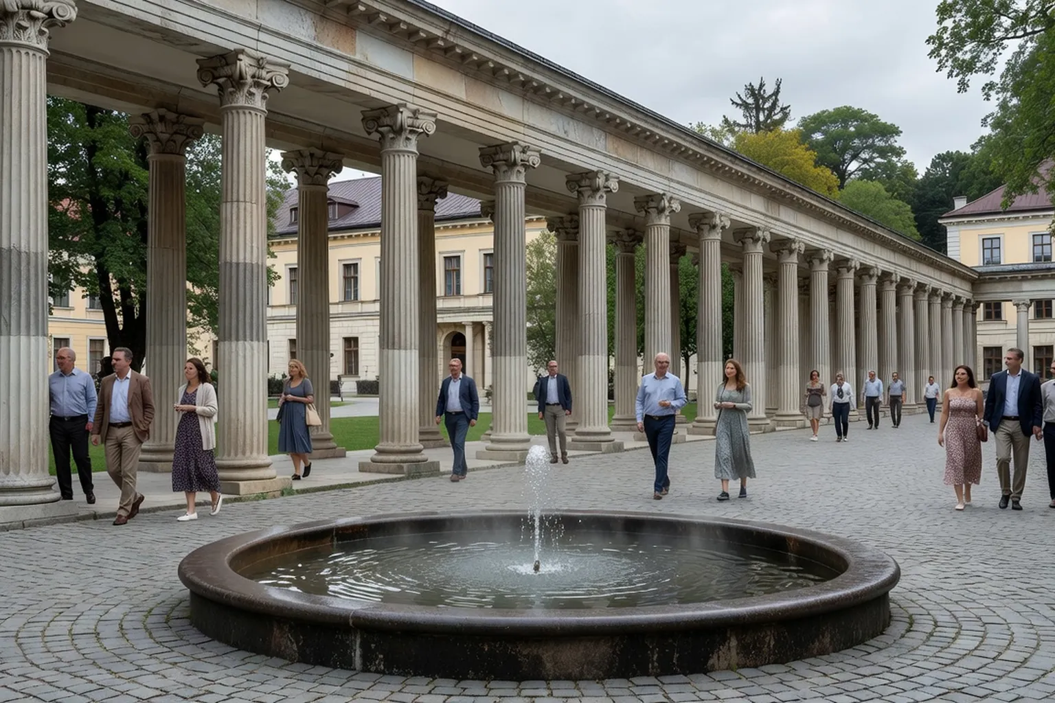 La colonnade de Mariánské Lázně, lieu de promenade et de prise des eaux dans le paysage thermal historique.